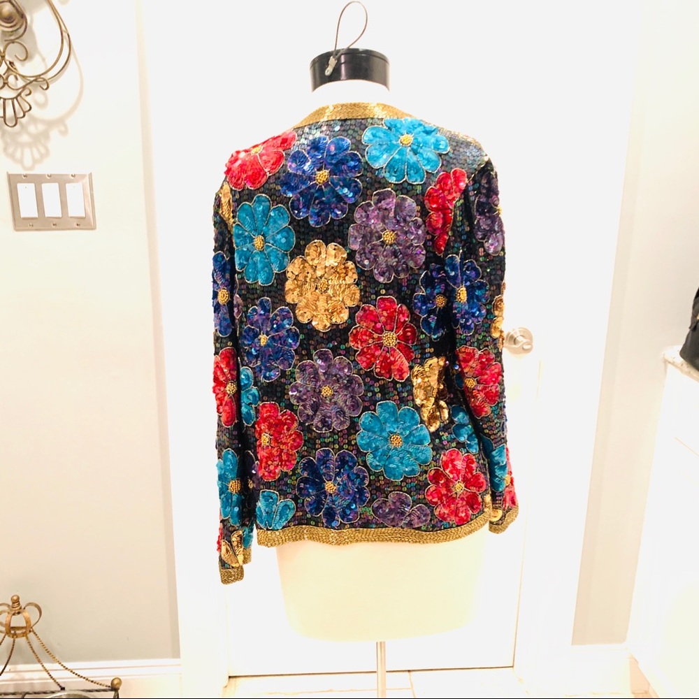 Vintage Leslie Fay Evenings Sequin Silk Jacket S - Picture 8 of 8